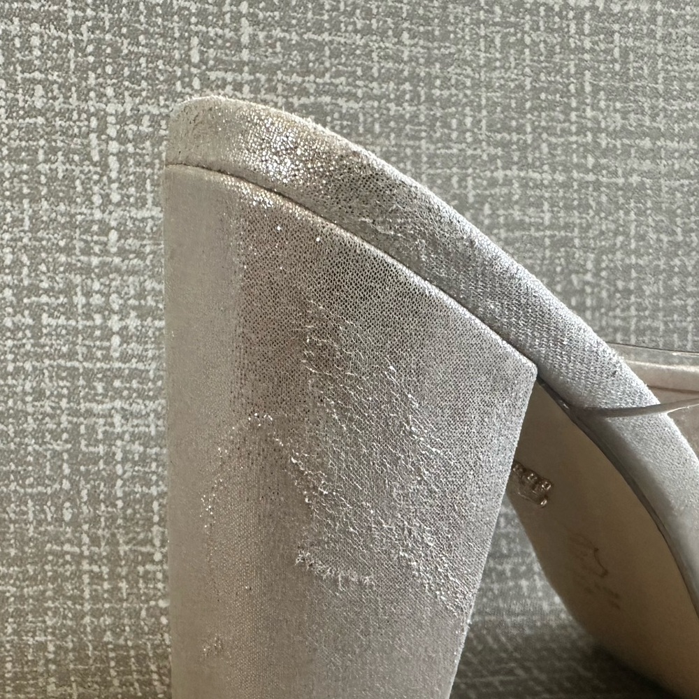 Nina New York Silver Bow Heels Sz 8.5M Clear Strap Block Sandals Wedding Evening - Picture 10 of 14